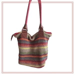 The Sac Striped Woven Shoulder Bag Colorful Boho Hippie Style Tote Handbag